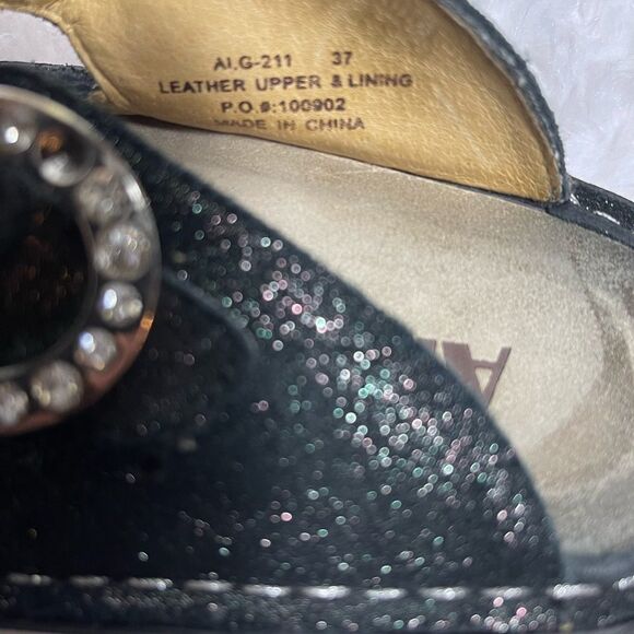 Alegria Paloma leather black glittery suede mules with side buckle  SZ 37 - Picture 10 of 10